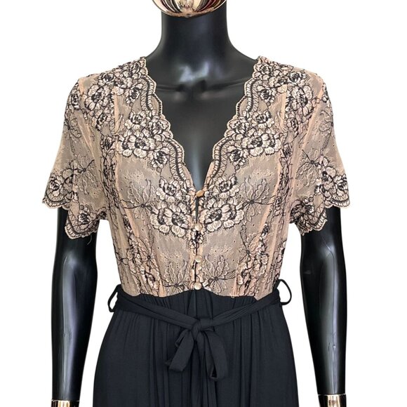 Soma Cool Nights Lace Bodice Maxi Nightgown Large Black Nude Lace Sleepwear NWT - Picture 2 of 12